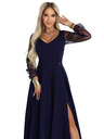 numoco LORETTA egyedi hosszú ruha tüll ujjakkal és dekoltázzsal - sötétkék