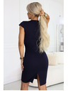 numoco Érzéki tok fazonú ruha rövid ujjakkal és díszített kivágással - sötétkék