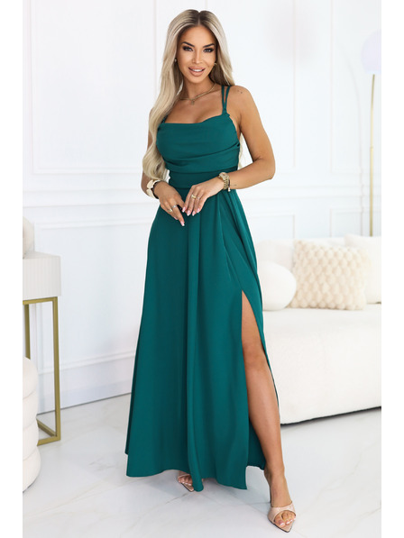 numoco Maxi ujjatlan ruha fűzős fűzéssel a hátoldalán és oldalsó hasítékkal - palackzöld