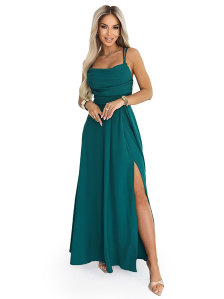 numoco Maxi ujjatlan ruha fűzős fűzéssel a hátoldalán és oldalsó hasítékkal - palackzöld