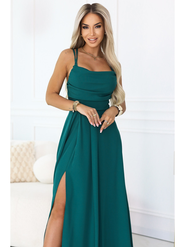 numoco Maxi ujjatlan ruha fűzős fűzéssel a hátoldalán és oldalsó hasítékkal - palackzöld