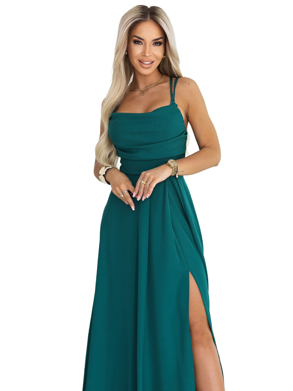 numoco Maxi ujjatlan ruha fűzős fűzéssel a hátoldalán és oldalsó hasítékkal - palackzöld