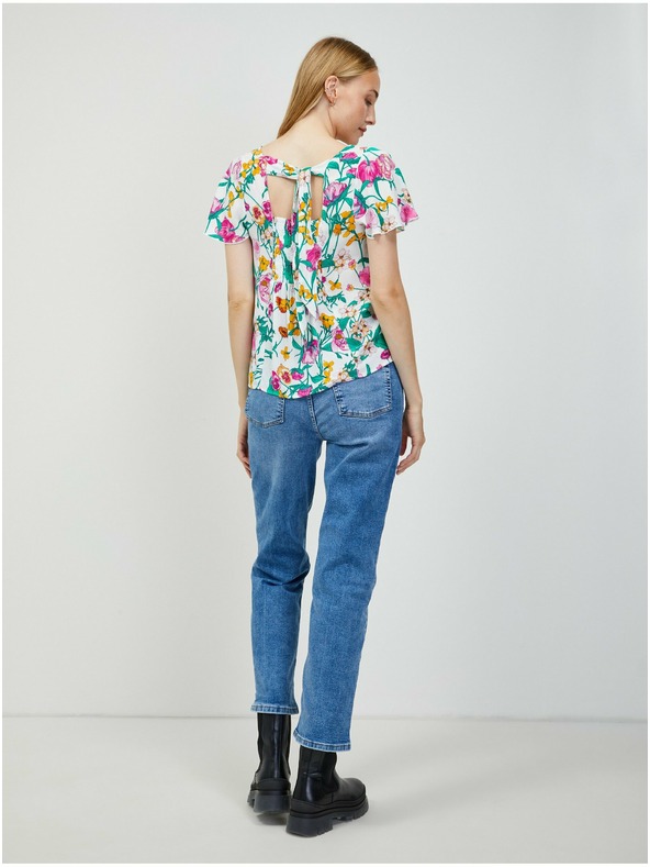 Orsay ORSAY zöld-fehér virágmintás hátulkötős blúz