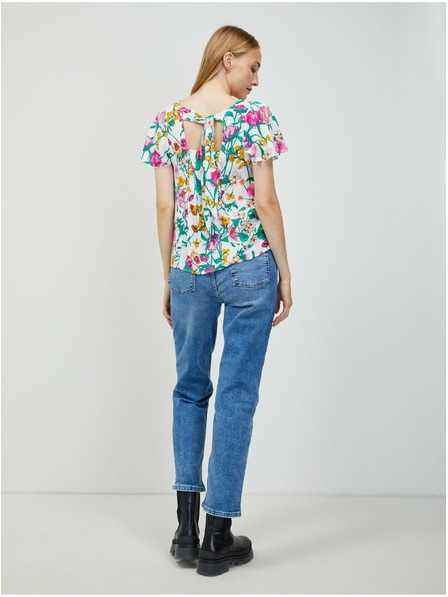 Orsay ORSAY zöld-fehér virágmintás hátulkötős blúz