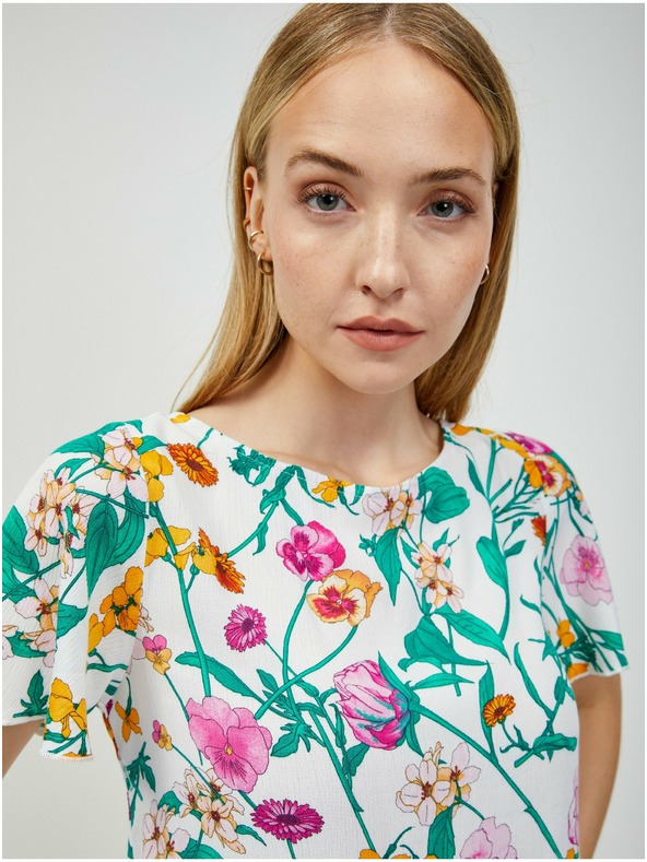 Orsay ORSAY zöld-fehér virágmintás hátulkötős blúz