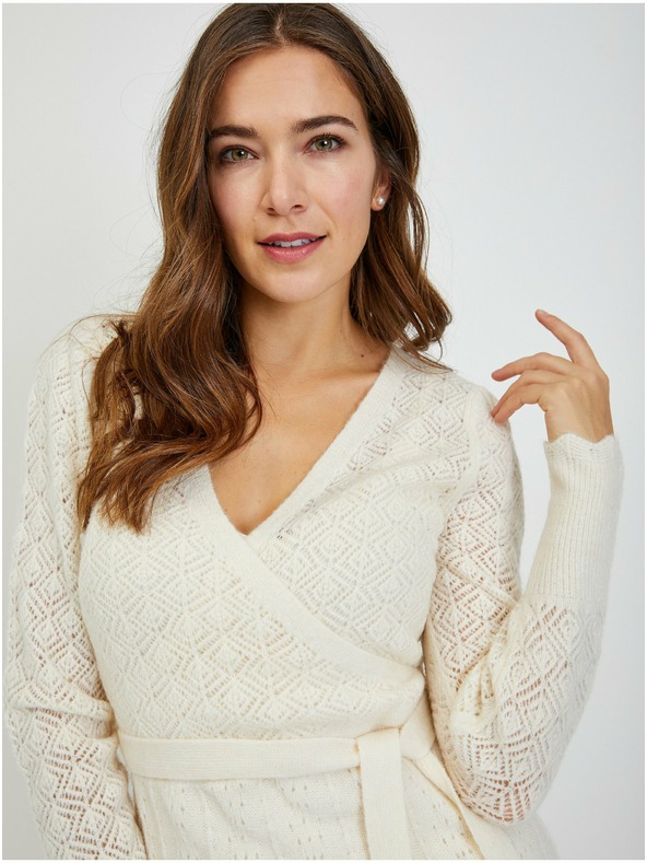 Orsay ORSAY krémszínű lyukacsos női pulóverruha megkötős övvel