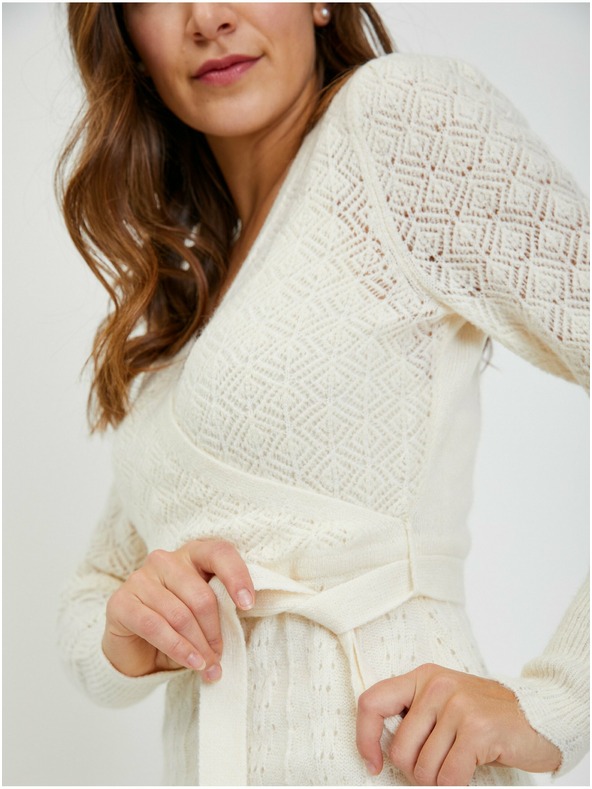 Orsay ORSAY krémszínű lyukacsos női pulóverruha megkötős övvel