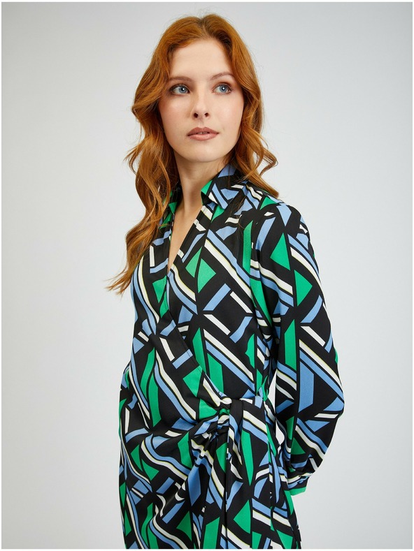 Orsay ORSAY zöld-fekete mintás átkötős női ruha
