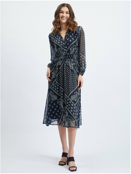 Orsay ORSAY sötétkék mintás női midiruha