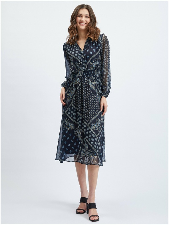 Orsay ORSAY sötétkék mintás női midiruha