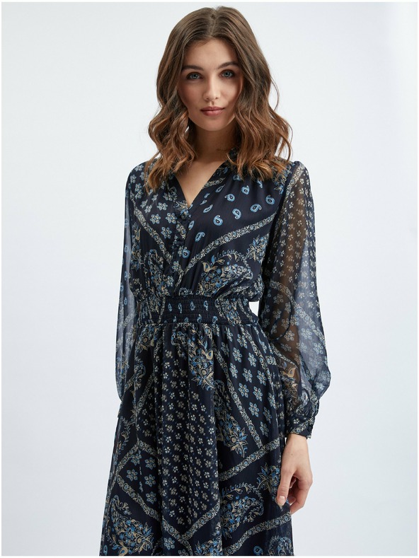 Orsay ORSAY sötétkék mintás női midiruha