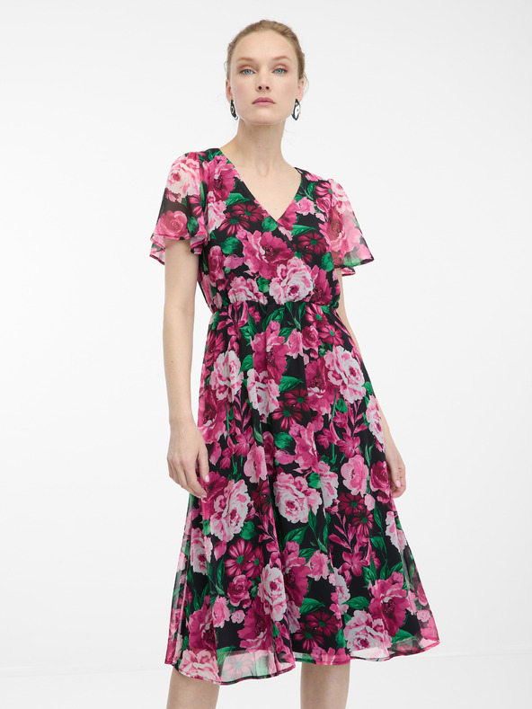 Orsay ORSAY fekete-rózsaszín virágmintás női ruha