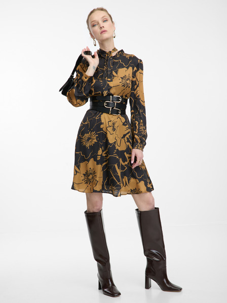 Orsay ORSAY barna-fekete virágmintás női szaténruha