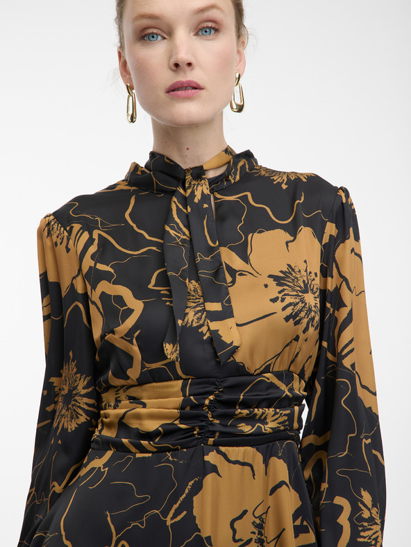 Orsay ORSAY barna-fekete virágmintás női szaténruha