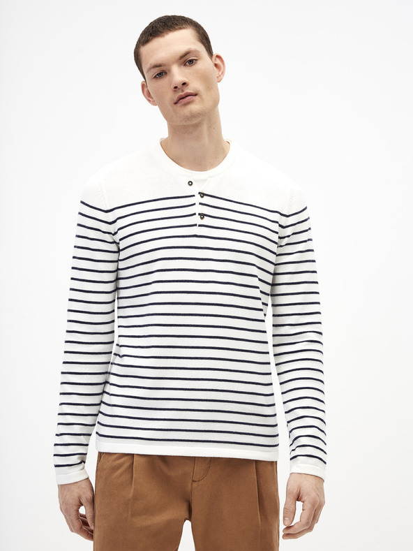 Celio Kék-fehér csíkos férfi pulóver Celio
