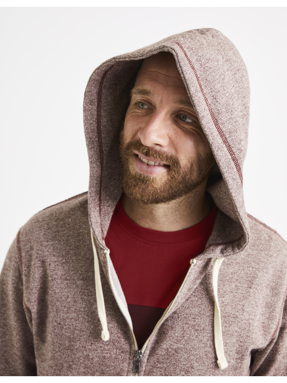 Celio Burgundia férfi brindle kapucnis pulóver Celio