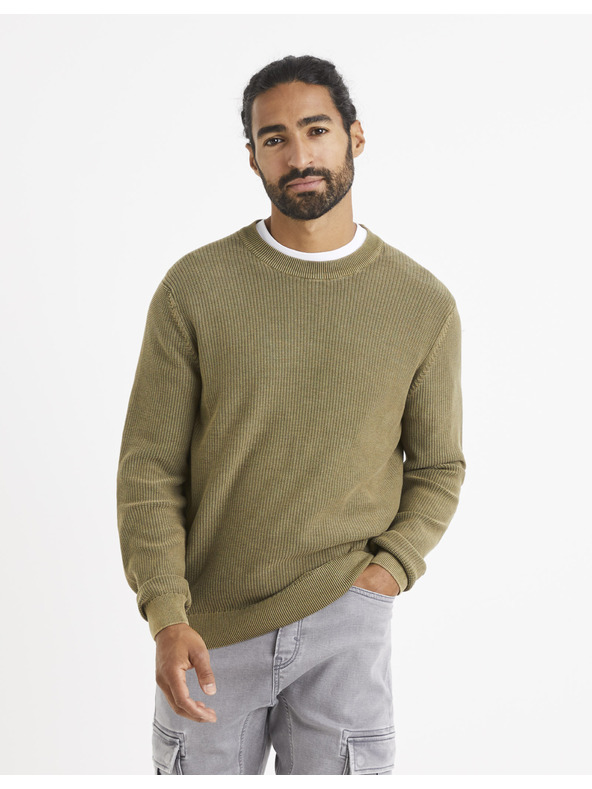 Celio Khaki színű alap pulóver Celio Vecold