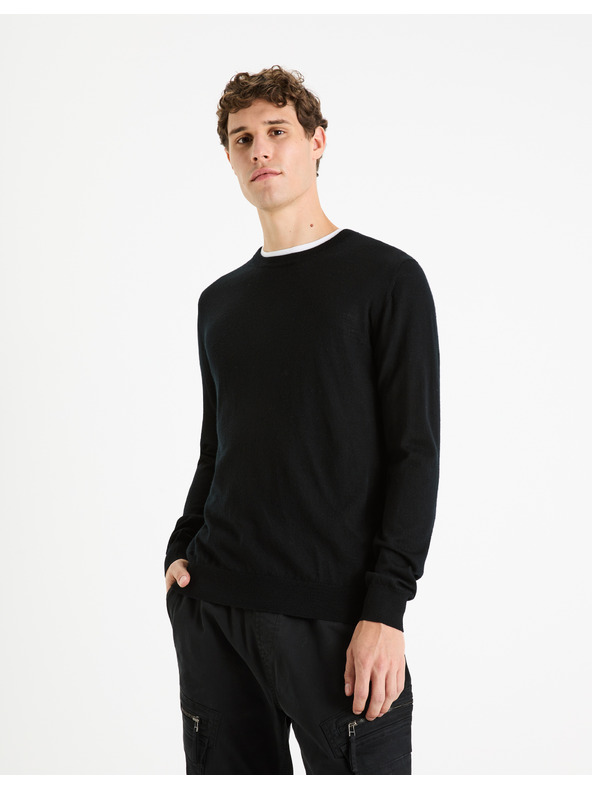 Celio Fekete férfi gyapjúpulóver Celio