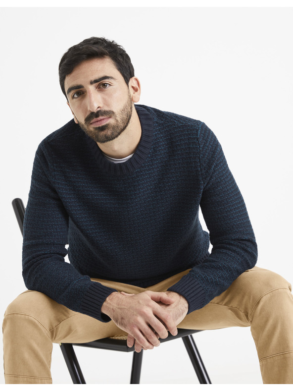 Celio Sötétkék férfi mintás Celio Vecountry pulóver