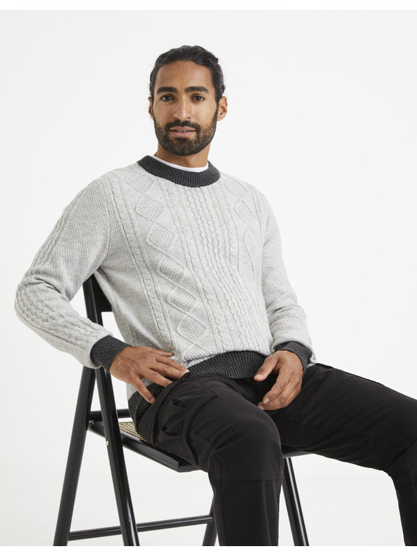 Celio Világosszürke férfi Celio mintás pulóver