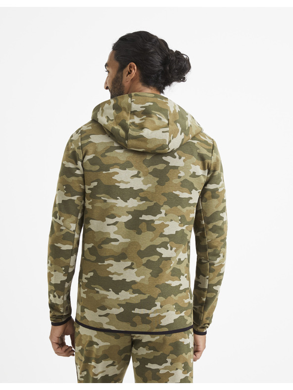 Celio Bézs és zöld férfi terepszínű kapucnis pulóver Celio Veyoke