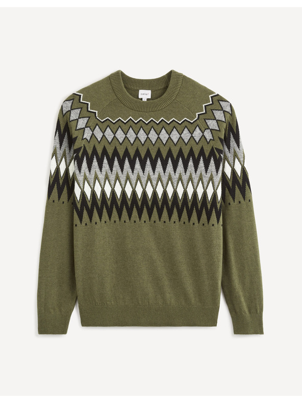Celio Férfi khaki színű mintás pulóver Celio Veryfair