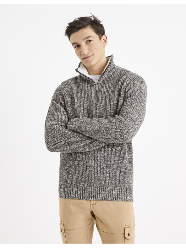 Celio Férfi fehér és szürke szürke szürke pulóver Celio Veviking