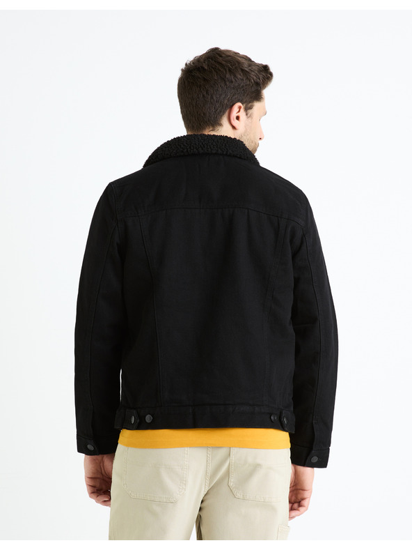 Celio Fekete férfi farmerdzseki szőrmebundával Celio Cudensherp