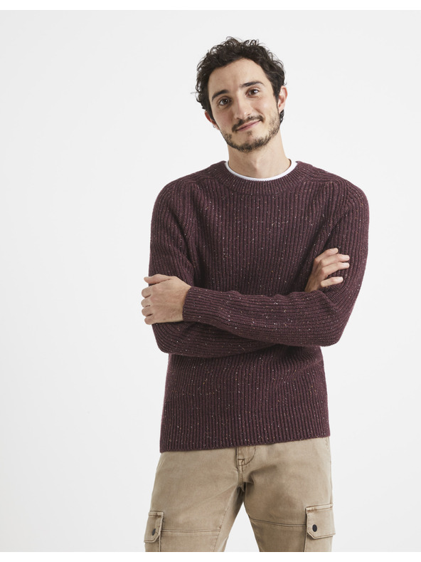 Celio Férfi bordó csíkos pulóver Celio