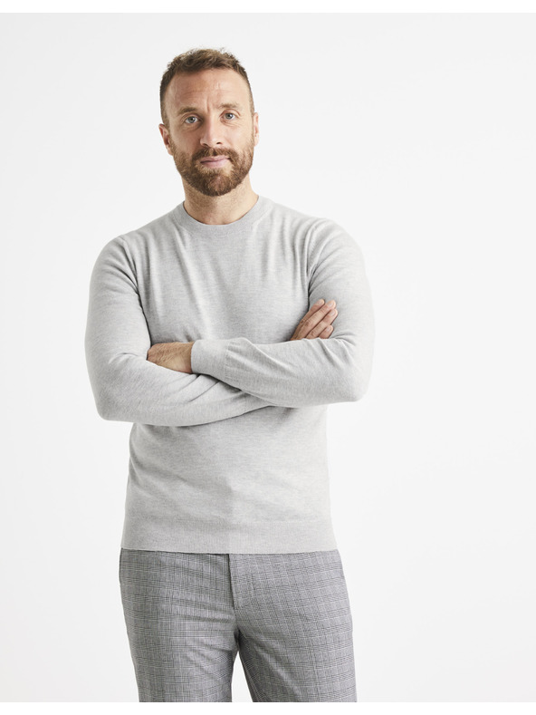 Celio Világosszürke férfi basic pulóver Celio