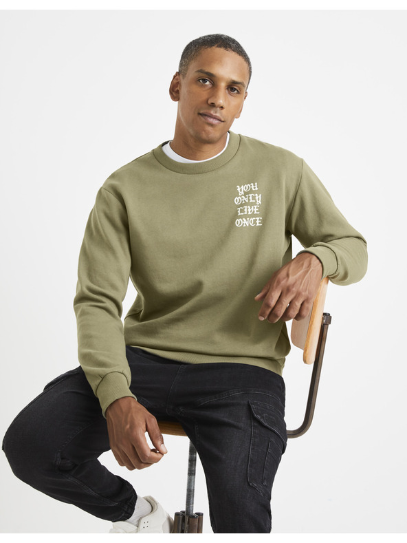 Celio Világoszöld férfi pulóver Celio felirattal a hátán