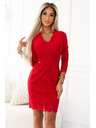 numoco Hosszú ujjú csipke nyakkivágású ruha - piros Numoco