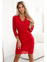 numoco Hosszú ujjú csipke nyakkivágású ruha - piros Numoco