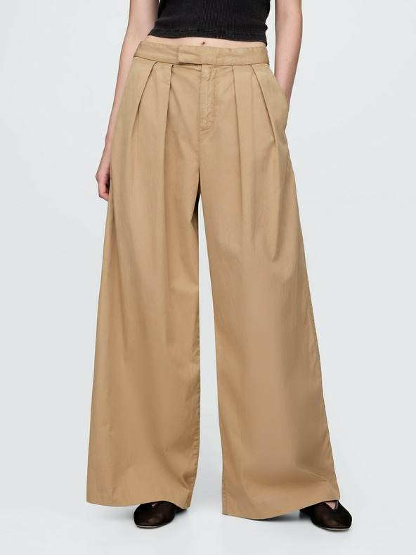 GAP High Rise pliszírozott wide-leg khaki nadrág twill GAP