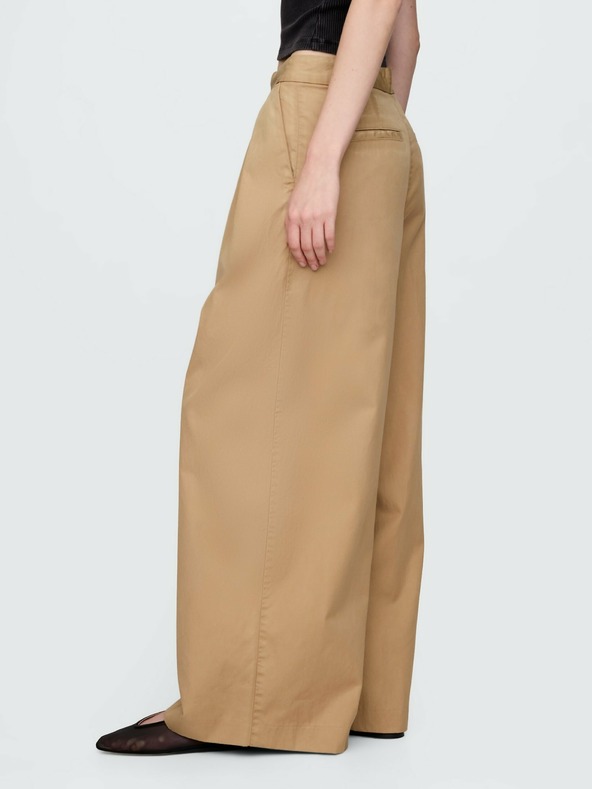 GAP High Rise pliszírozott wide-leg khaki nadrág twill GAP