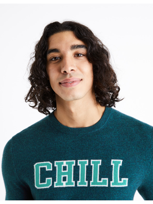 Celio Petrol férfi merinói gyapjú pulóver Celio Cenormal