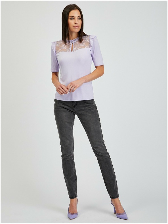 Orsay ORSAY halványlila női póló csipkével