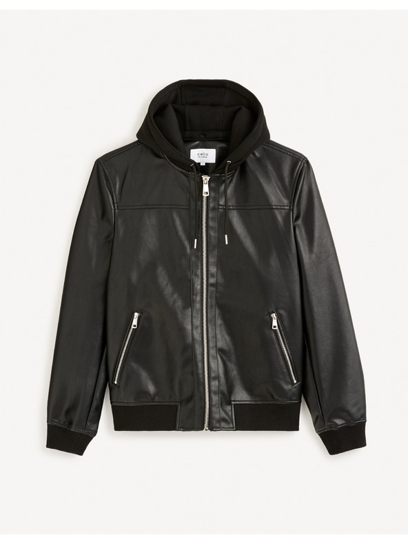 Celio Fekete férfi bőrdzseki kapucnival Celio Fumati