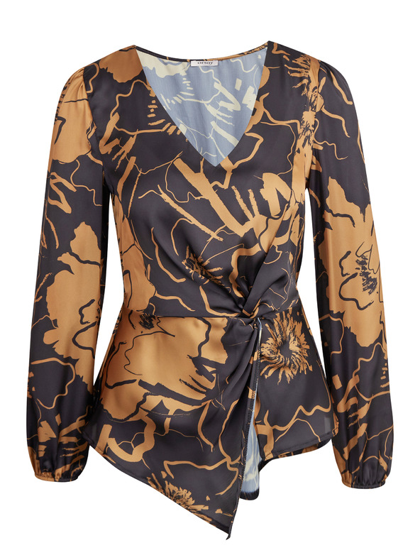 Orsay ORSAY barna-fekete szatén virágmintás női blúz