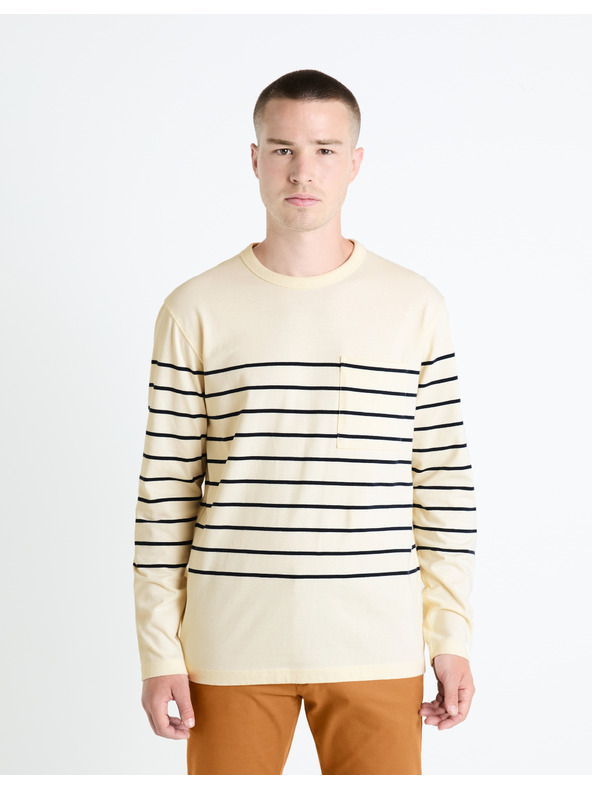 Celio Krém színű férfi csíkos póló Celio Veboxmlr