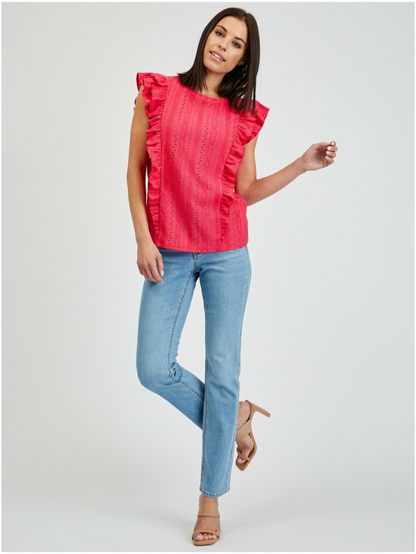 Orsay ORSAY sötétrózsaszín fodros női póló