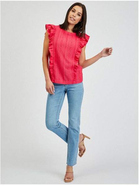 Orsay ORSAY sötétrózsaszín fodros női póló