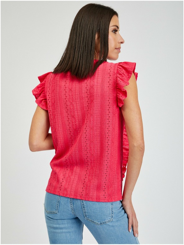 Orsay ORSAY sötétrózsaszín fodros női póló