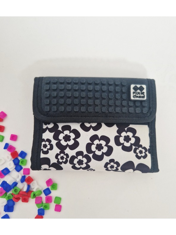 PIXIE CREW PIXIE CREW kreatív fekete-fehér virágos pénztárca