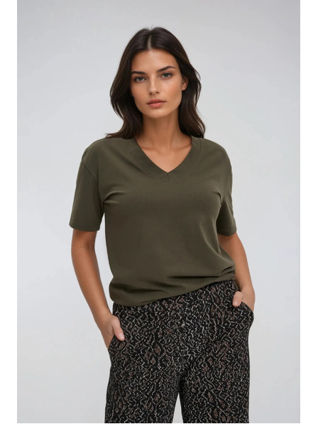 Moodo Khaki top V-nyakkivágással Moodo