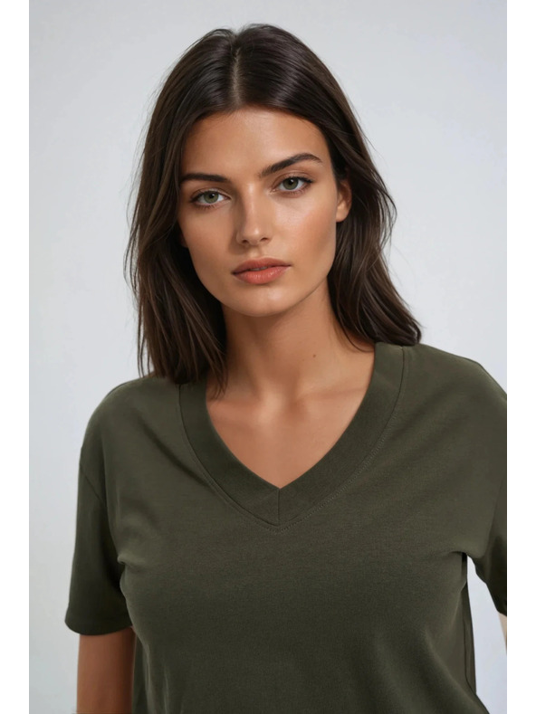 Moodo Khaki top V-nyakkivágással Moodo