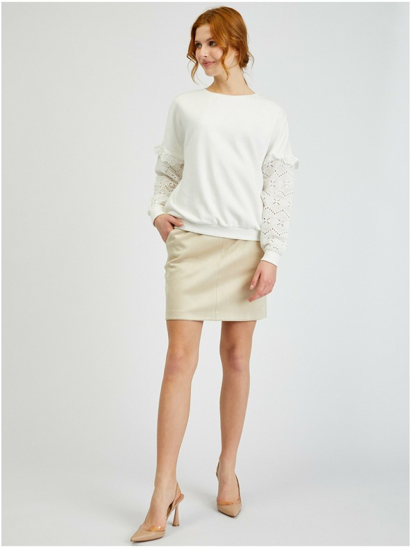 Orsay ORSAY fehér női pulóver díszített ujjakkal