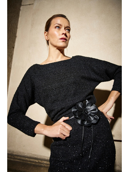 Moodo Virágos kötött fekete öv Moodo