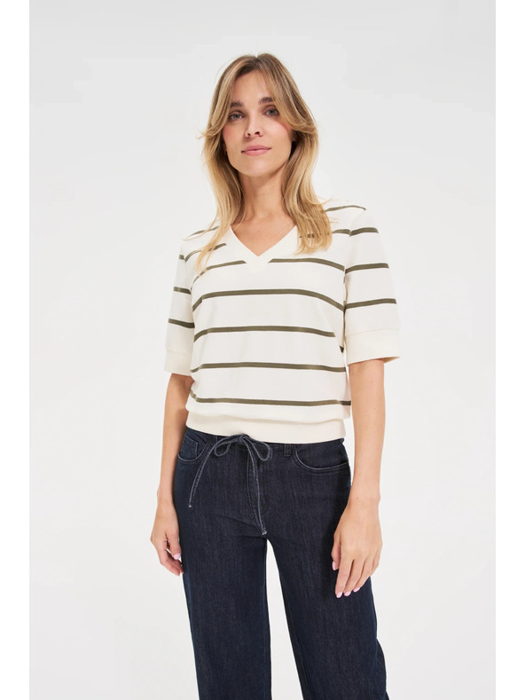 Moodo Csíkos rövid ujjú blúz ecru Moodo