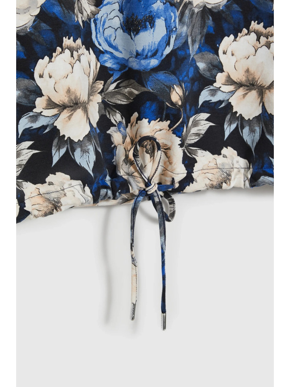 Moodo V-nyakú virágos kapucnis pulóver fekete Moodo